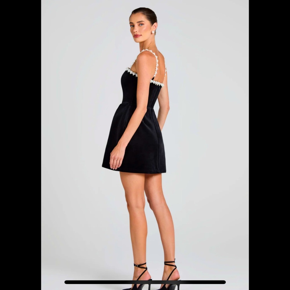Nadine Merabi black, velvet mini dress.